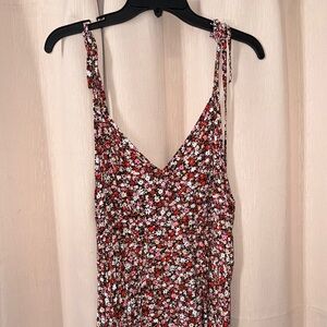 Floral Sleeveless Dress - Red and White